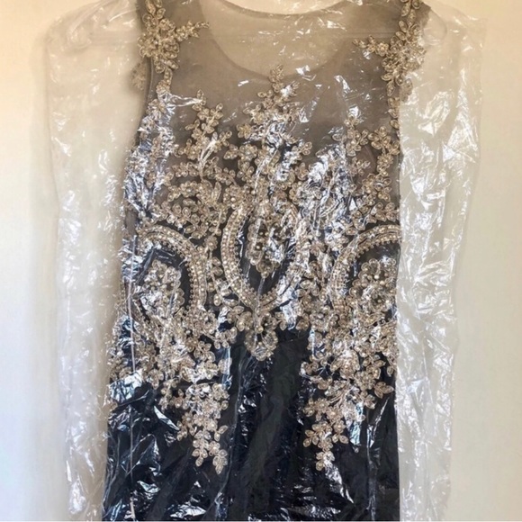 Black Gold Embellished Rhinestone Prom Engagement Gown - Picture 5 of 5